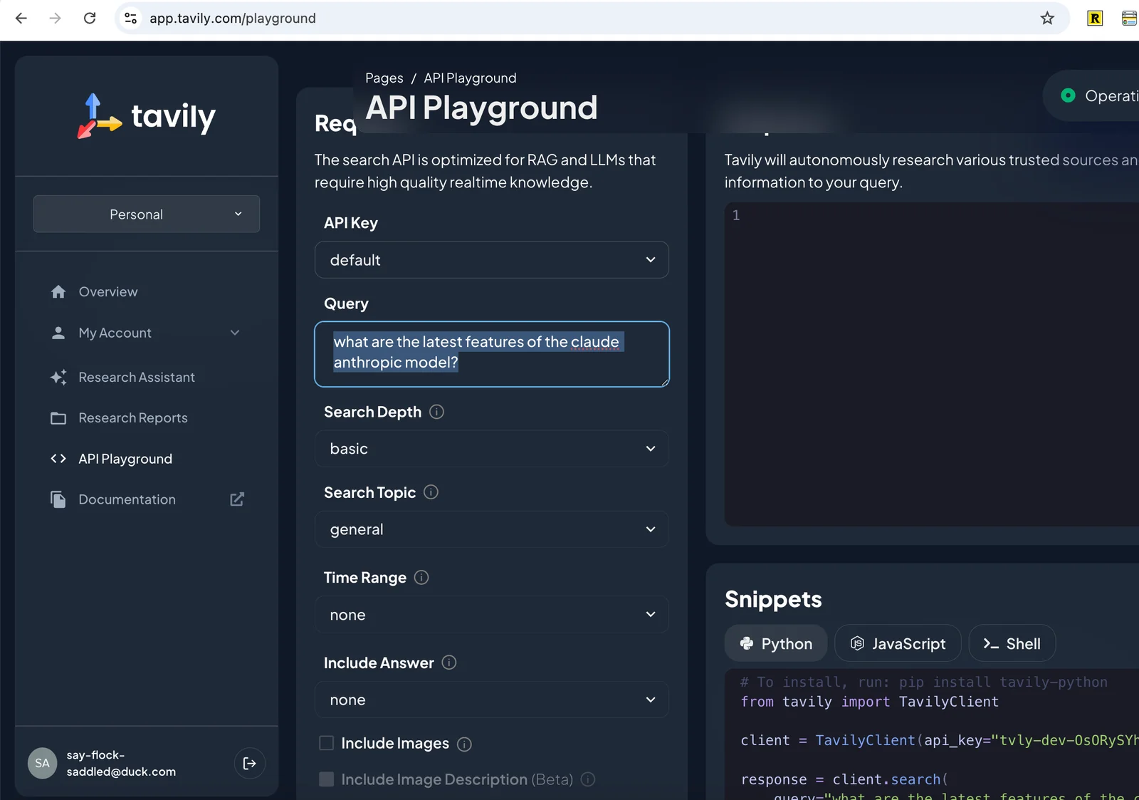 Tavily screenshot 2