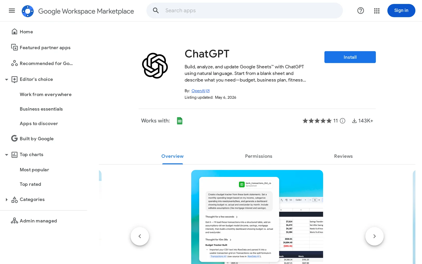 ChatGPT - Google Workspace Marketplace screenshot 1
