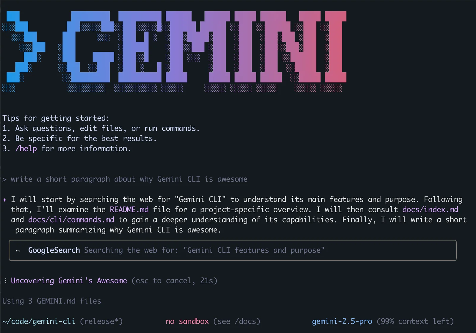 Gemini CLI screenshot 1