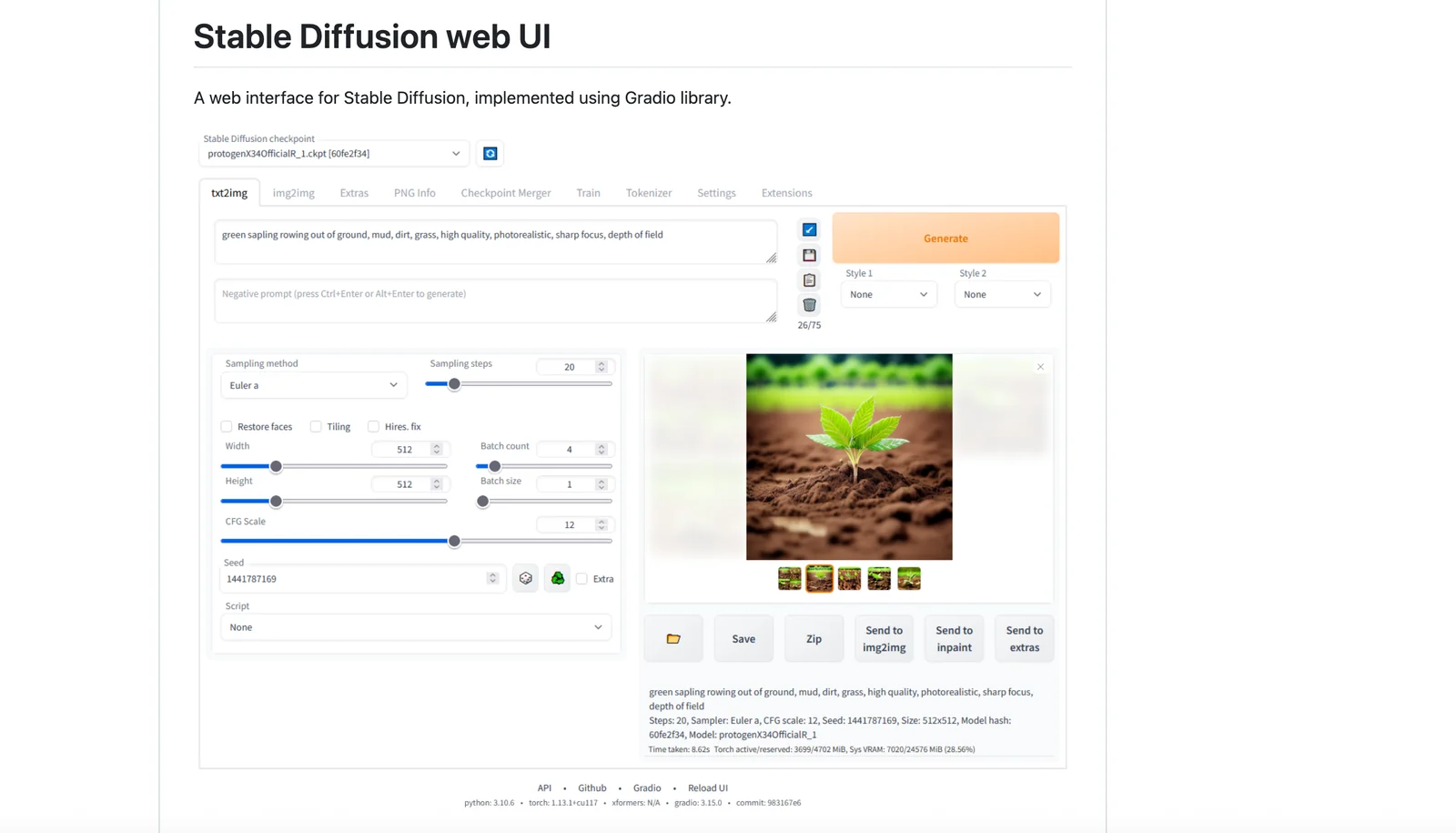 Stable Diffision Web UI screenshot 1
